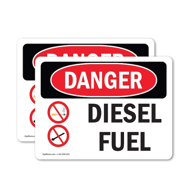 Signmission Diesel Fuel Danger Sign, Vinyl Decal, 10in W x 7in L, 2PK OS-2PACK-DS-D-710-L-1122 - main